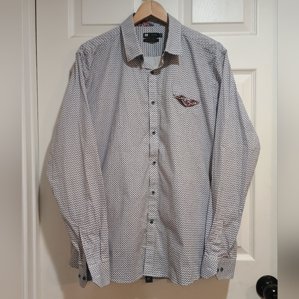 Men's Le 31 Diamond Print With Floral Detail Button-down Dress Shirt Neck 17.5